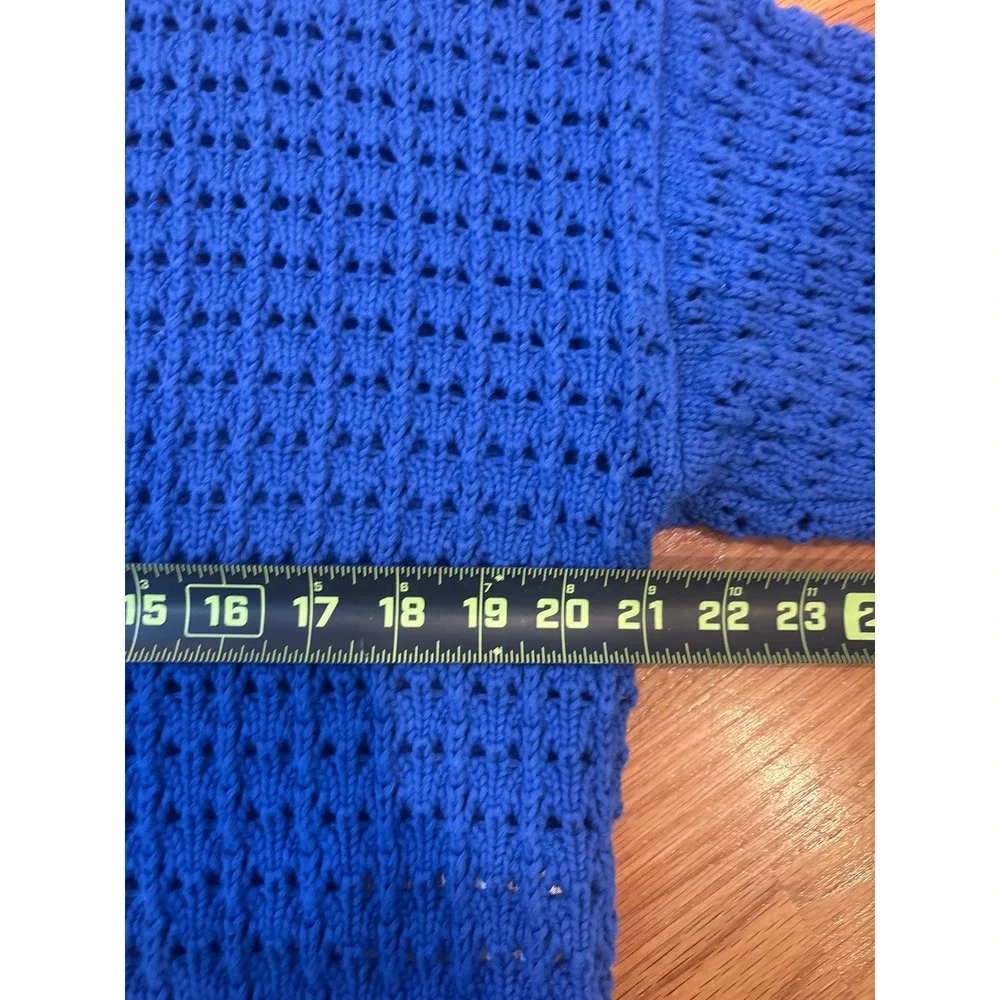 Gap Womens Royal Blue Crochet Knit Cotton Sweater Medium Long Sleeve Cropped - Picture 6 of 6